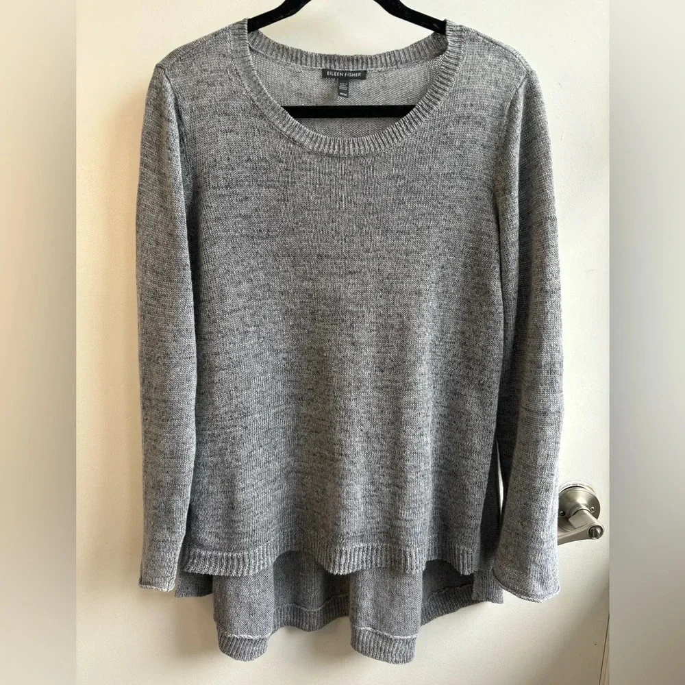 Eileen Fisher Vneck Hi Lo Sweater medium workwear minimalist layered classic